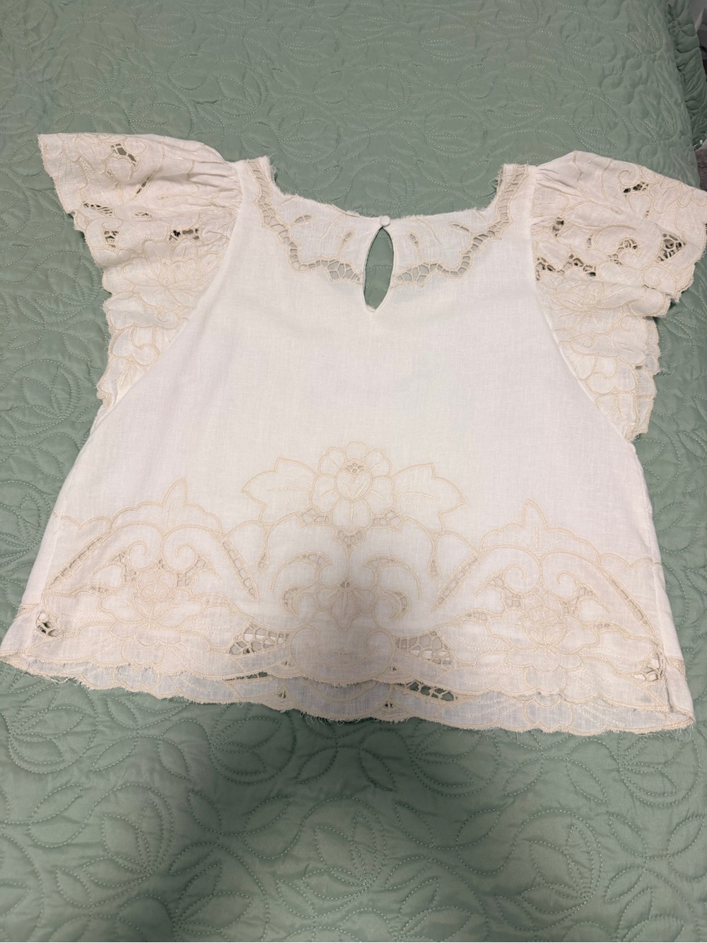 Women's Cream Embroidered Flutter-Sleeve Blouse